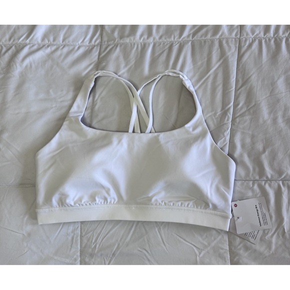 New Lululemon Energy Bra Size 10 White Strappy Crossback Yoga Workout W/ Pads
